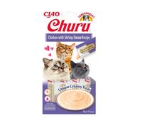 INABA Churu - Friandises pour Chats en Purée au Poulet et Crevette - Délicieux Snacks pour Félins - Texture Lisse et Onctueuse - Nourriture pour Chats - 4 Tubes x 14g