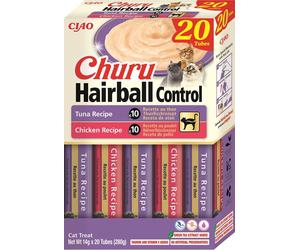 INABA Churu Cat Hairball 20x14g thon et poulet crémeux, un délice pour les chats