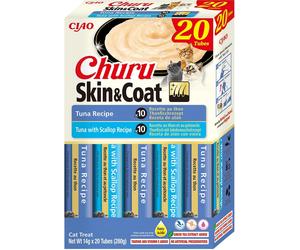 INABA Churu Cat Skin Coat 20x14g thon, thon et coquilles Saint-Jacques, un délice crémeux pour chat