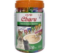 INABA Churu - Friandises liquides pour chat, assortiment de saveurs (thon et poulet), pack de 50 sachets, double source protéinée, friandises hypocaloriques