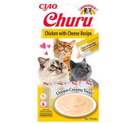INABA Churu - Friandises pour Chats en Purée au Poulet et Fromage - Délicieux Snacks pour Félins - Texture Lisse et Onctueuse - Nourriture pour Chats - 4 Tubes x 14g