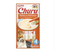 INABA Churu - Friandises pour Chats en Purée au Poulet & Bœuf - Délicieux Snacks pour Félins - Texture Lisse et Onctueuse - Nourriture pour Chats - 4 Tubes x 14g