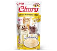 INABA Churu - Friandises pour Chats en Purée au Poulet et Fromage - Délicieux Snacks pour Félins - Texture Lisse et Onctueuse - Nourriture pour Chats - 4 Tubes x 14g
