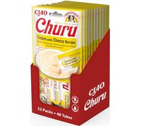 INABA Churu - Friandises pour Chats en Purée au Poulet et Fromage - Délicieux Snacks pour Félins - Texture Lisse et Onctueuse - Nourriture pour Chats - 48 Tubes x 14g