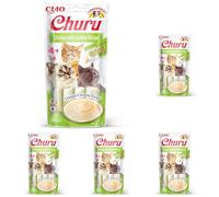 INABA Churu - Friandises pour Chats en Purée au Poulet et Pétoncle - Délicieux Snacks pour Félins - Texture Lisse et Onctueuse - Nourriture pour Chats - 4 Tubes x 14g (Lot de 5)