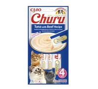 INABA Churu - Friandises pour Chats en Purée au Thon & Bœuf - Délicieux Snacks pour Félins - Texture Lisse et Onctueuse - Nourriture pour Chats - 4 Tubes x 14g