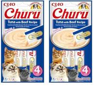 INABA Churu - Friandises pour Chats en Purée au Thon & Bœuf - Délicieux Snacks pour Félins - Texture Lisse et Onctueuse - Nourriture pour Chats - 4 Tubes x 14g (Lot de 2)