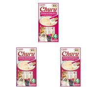 INABA Churu - Friandises pour Chats en Purée au Thon & Crevettes - Délicieux Snacks pour Félins - Texture Lisse et Onctueuse - Nourriture pour Chats - 4 Tubes x 14g (Lot de 3)