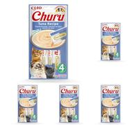 INABA Churu - Friandises pour Chats en Purée au Thon - Délicieux Snacks pour Félins - Texture Lisse et Onctueuse - Nourriture pour Chats - 4 Tubes x 14g (Lot de 5)