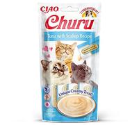 INABA Churu - Friandises pour Chats en Purée au Thon et Pétoncle - Délicieux Snacks pour Félins - Texture Lisse et Onctueuse - Nourriture pour Chats - 4 Tubes x 14g