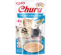 INABA Churu - Friandises pour Chats en Purée au Thon et Pétoncle - Délicieux Snacks pour Félins - Texture Lisse et Onctueuse - Nourriture pour Chats - 48 Tubes x 14g