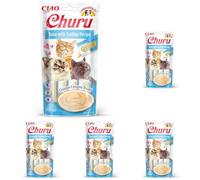 INABA Churu - Friandises pour Chats en Purée au Thon et Pétoncle - Délicieux Snacks pour Félins - Texture Lisse et Onctueuse - Nourriture pour Chats - 4 Tubes x 14g (Lot de 5)