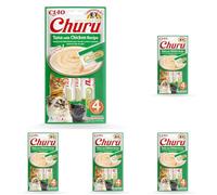 INABA Churu - Friandises pour Chats en Purée au Thon et Poulet - Délicieux Snacks pour Félins - Texture Lisse et Onctueuse - Nourriture pour Chats - 4 Tubes x 14g (Lot de 5)