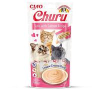 INABA Churu - Friandises pour Chats en Purée au Thon et Saumon - Délicieux Snacks pour Félins - Texture Lisse et Onctueuse - Nourriture pour Chats - 4 Tubes x 14g