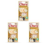 INABA Churu - Friandises pour Chats en Purée au Thon & Flocons de bonite - Délicieux Snacks pour Félins - Texture Lisse et Onctueuse - Nourriture pour Chats - 4 Tubes x 14g (Lot de 3)