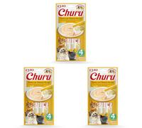 INABA Churu - Friandises pour Chats en Purée au Thon & Fromage - Délicieux Snacks pour Félins - Texture Lisse et Onctueuse - Nourriture pour Chats - 4 Tubes x 14g (Lot de 3)