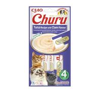 INABA Churu - Friandises pour Chats en Purée au Thon & Palourdes - Délicieux Snacks pour Félins - Texture Lisse et Onctueuse - Nourriture pour Chats - 4 Tubes x 14g