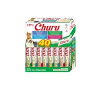 INABA Churu - Friandises pour Chats en Purée aux 4 Saveurs de Fruits de Mer et Thon - Délicieux Snacks pour Félins - Texture Lisse et Onctueuse - Nourriture pour Chats - 40 Tubes x 14g
