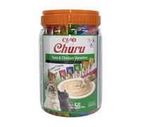 INABA Churu - Friandises liquides pour chat, assortiment de saveurs (thon et poulet), pack de 50 sachets, double source protéinée, friandises hypocaloriques