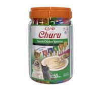 INABA Churu - Friandises pour Chats en Purée Variétés de Thon & Poulet - Délicieux Snacks pour Félins - Texture Lisse et Onctueuse - Nourriture pour Chats - 50 Tubes x 14g