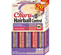 INABA Churu Snack pour chats contre les boules de poils – Thon & Poulet – 20 sticks x 14 g