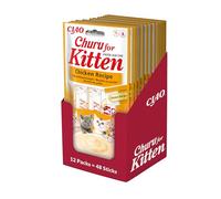 INABA Churu Kitten Snack pour Chats de Moins de 12 Mois - Goût Poulet, 12 Paquets (48 bâtonnets x 14 g), Nourriture pour Petits Chats avec oméga 3 et 6, Taurine, Vitamine E, soutient la Croissance