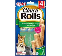 INABA Churu Rolls Cat Treat Aliment humide avec garniture crémeuse au poulet et thon 4x10g