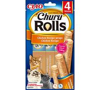 INABA Churu Rolls - Friandise pour Chat en Bâtonnet au Poulet, Enrobage au Poulet - Moelleux et Crémeux - 48 Tubes x 10g