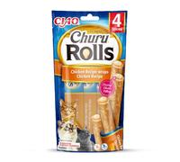 INABA Churu Rolls, Snack pour Chat, Double Texture Poulet, 4x10 g | Friandise pour Chat en Bâtonnet, Coeur Crémeux avec Enrobage au Poulet, Ingrédients Premium, Entraînement et Récompense