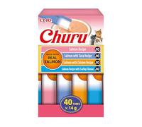 INABA Churu Salmon Variety Pack, Friandises Crémeuses pour Chats, Purée à Donner à la Main, Recettes au Saumon, Thon, Poulet et Pétoncle, Ingrédients Premium, Haute Humidité, 40 Sticks x 14g