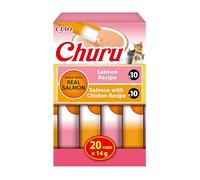 INABA Churu Salmon Variety Pack, Friandises Crémeuses pour Chats, Purée Onctueuse à Donner à la Main, Recettes au Saumon et au Poulet, Ingrédients Premium, Haute Humidité, 20 Sticks x 14g