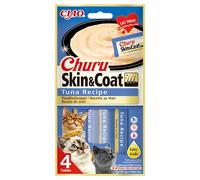 INABA Churu Skin & Coat - Friandises pour Chats en Purée au Thon - Oméga 3 & 6 et Taurine - Snacks pour Félins, Texture Onctueuse - Nourriture pour Chats, Peau & Pelage - 4 Tubes x 14g