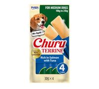 INABA Churu Terrine, Friandises pour Chiens à Mâcher, Saumon et Thon, 4x30g | Snack pour Chiens Taille Moyenne 10-25 kg, Stick Humide pour Mastication, Tendre Texture, Sans Dégâts, Récompense, Dog Treats