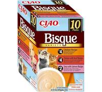INABA Ciao Bisque Friandises pour Chats à Base d'ingrédients de Haute qualité, Riches en humidité et en protéines, Faibles en Calories, sans céréales ni Sucre ajouté 40g (10 Paquets)