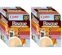 INABA Ciao Bisque Friandises pour Chats à Base d'ingrédients de Haute qualité, Riches en humidité et en protéines, Faibles en Calories, sans céréales ni Sucre ajouté 40g (20 Paquets)