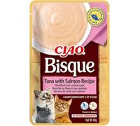 INABA Ciao - Bisque Thon & Saumon - Friandise pour Chat Humide - 1 x 40g - Délicieuse et Saine - Purée - Plat d'accompagnement - Complément Naturel et sans céréales - Pâtée pour Chat