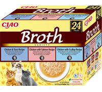 INABA Ciao Broth - aliment complémentaire pour chat bouillon au goût de poulet, saumon, thon et coquille Saint-Jacques 24x40g