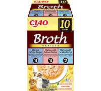 INABA Ciao Broth - aliments complémentaires pour chat aux saveurs poulet-saumon, poulet-thon et poulet-coquille Saint-Jacques, 12 x 40 g