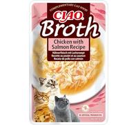 INABA Ciao - Broth Poulet & Saumon - Friandise pour Chat Humide - Délicieuse et Saine - Sauce - Plat d'accompagnement - Complément Naturel et sans Céréales - Pâtée pour Chat - 1 x 40g