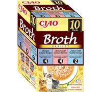 INABA Ciao Broth Friandises pour Chats à Base d'ingrédients de Haute qualité, Riches en humidité et en protéines, Faibles en Calories, sans céréales ni Sucre ajouté 40g (10 Paquets)
