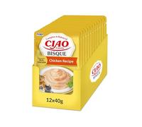 INABA Ciao Entrée Bisque, Nourriture Humide pour Chats, Poulet, 12x40g | Purée Crémeuse, Repas Complet et Équilibré pour Chats Adultes, à Base d'Ingrédients Naturels Premium, Haute Humidité