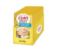 INABA Ciao Entrée Bisque, Nourriture Humide pour Chats, Repas Complet et Équilibré au Poulet et Fromage, Purée Crémeuse à Base d'Ingrédients Naturels, Haute Humidité, pour Chats Adultes, 12x40g