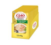 INABA Ciao Entrée Bisque, Nourriture Humide pour Chats, Repas Complet et Équilibré au Poulet et Thon, Purée Crémeuse à Base d'Ingrédients Naturels, Haute Humidité, pour Chats Adultes, 12x40g