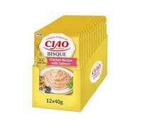 INABA Ciao Entrée Bisque, Nourriture pour Chat, Poulet Saumon, 12x40g | Purée Crémeuse, Repas Humide pour Chats Adultes, Complet et Équilibré, à Base d'Ingrédients Naturels Premium, Sans Céréales