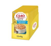 INABA Ciao Entrée Paté, Nourriture Humide pour Chats, Repas Complet et Équilibré au Poulet et Fromage, Pâté Onctueux Faible en Calories à Base d'Ingrédients Naturels, pour Chats Adultes, 12x40g