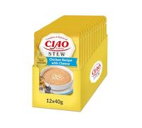 INABA Ciao Entrée Stew, Nourriture Humide pour Chat, Poulet Fromage, 12x40g | Ragoût Crémeux, Repas Complet et Équilibré pour Chats Adultes, à Base d’Ingrédients Naturels Premium, Haute Humidité