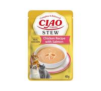 INABA Ciao Entrée Stew, Nourriture Humide pour Chats, Repas Complet avec Lamelles de Poulet et Saumon, Ragoût Crémeux à Base d’Ingrédients Naturels, Haute Humidité, pour Chats Adultes, 1x40g