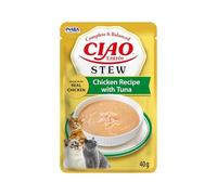 INABA Ciao Entrée Stew, Nourriture Humide pour Chats, Repas Complet avec Lamelles de Poulet et Thon, Ragoût Crémeux à Base d’Ingrédients Naturels, Haute Humidité, pour Chats Adultes, 1x40g