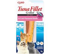 INABA Tuna Fillet Grilled - Friandises pour Chats en Filet de Thon - Bouillon Aromatisé au Crabe - Snack pour Félins Grillé et Riche en Antioxydants - Nourriture pour Chats - 1 x 15g