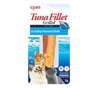 INABA Tuna Fillet Grilled - Friandises pour Chats en Filet de Thon - Bouillon Aromatisé au Pétoncle - Snack pour Félins Grillé et Riche en Antioxydants - Nourriture pour Chats - 1 Filet de 15g